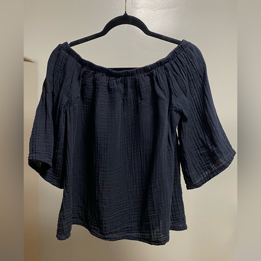 Michael Stars Flowy Black Gauze On or Off Shoulder Half-Sleeve Shirt